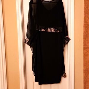 Black formal (Size 16-18) x-large dress trimmed in silver with Chiffon overlay